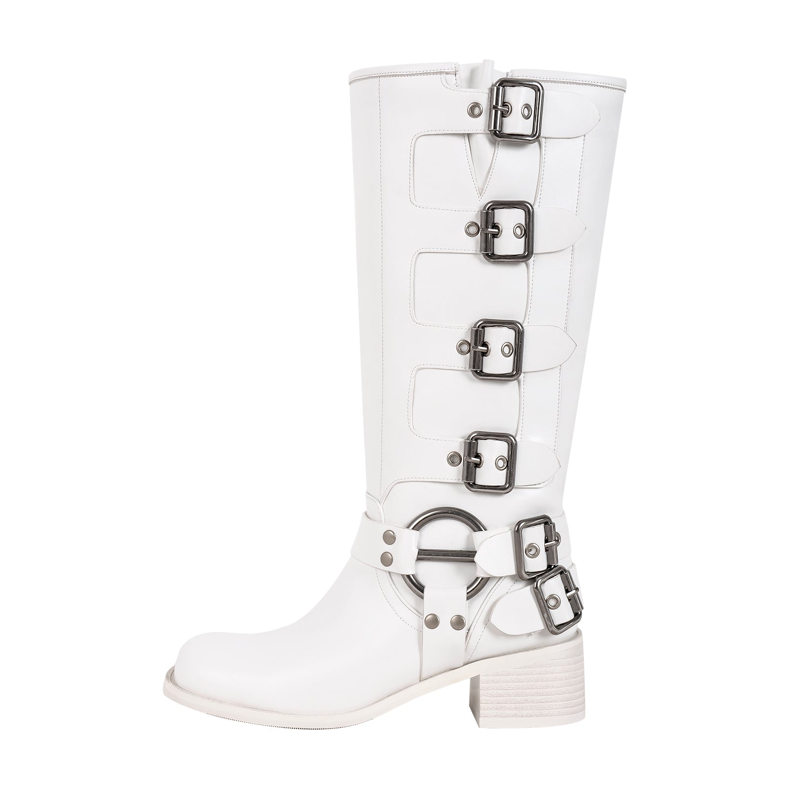 Fashion Buckle Chunky Heel Knee Boots