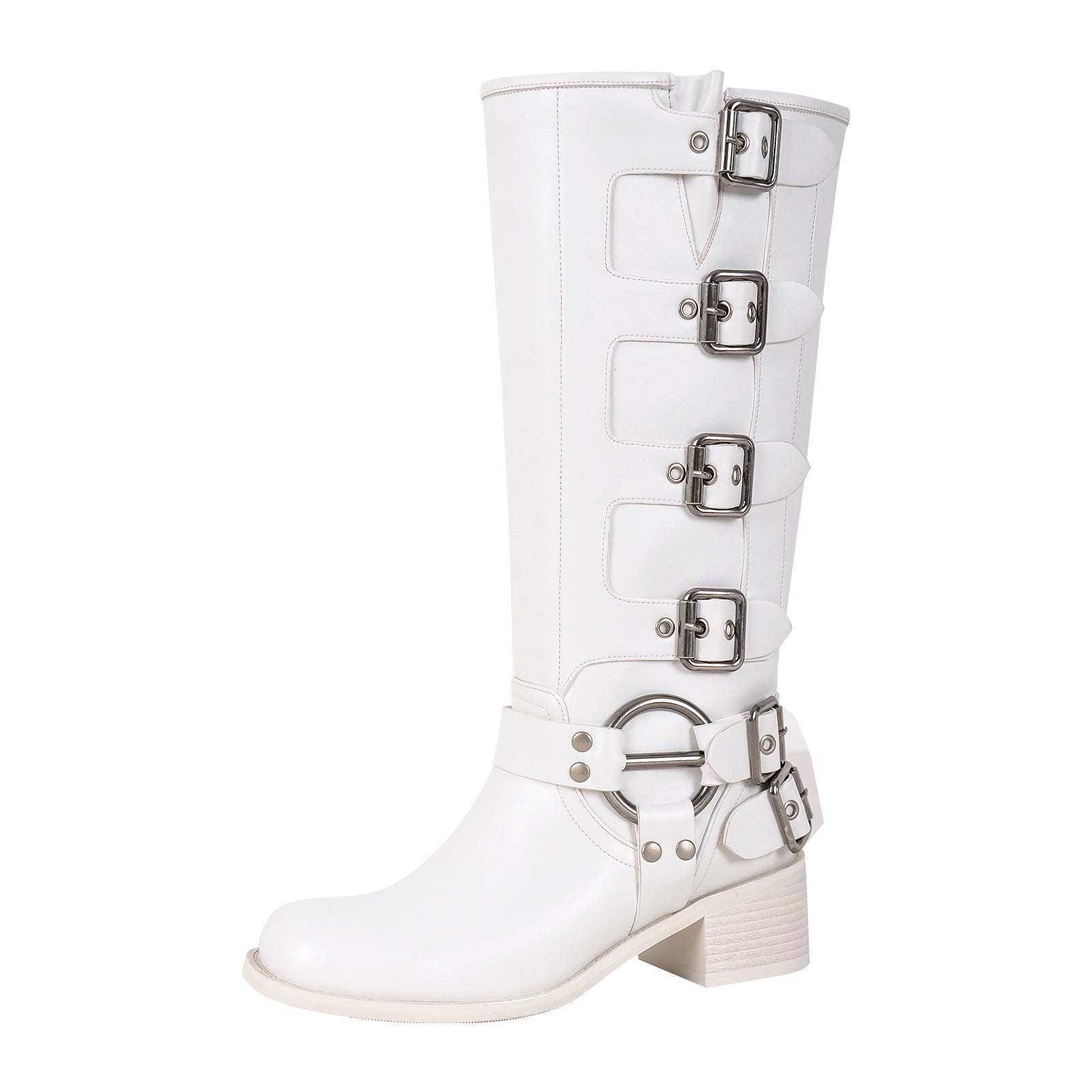 Fashion Buckle Chunky Heel Knee Boots