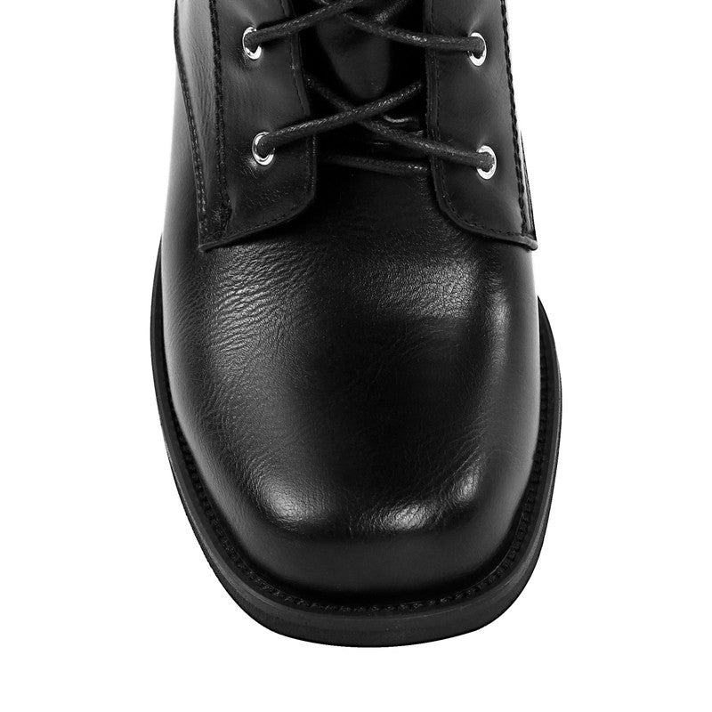 Chunky Heel Lace Up Square Toe Boots