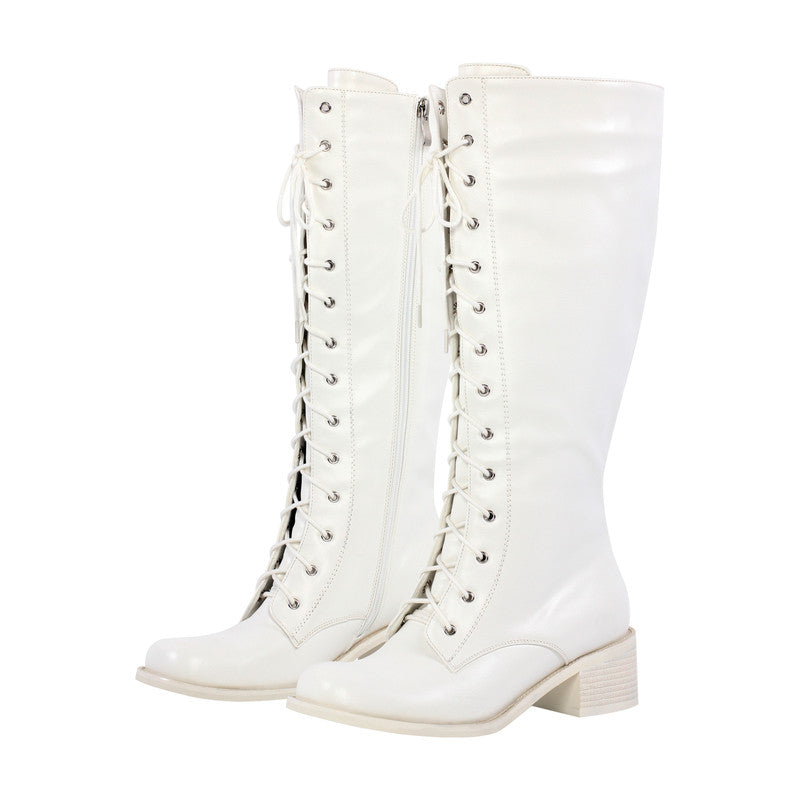 Chunky Heel Lace Up Square Toe Boots