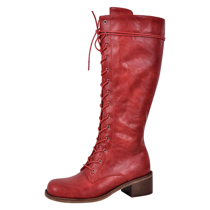 Chunky Heel Lace Up Square Toe Boots