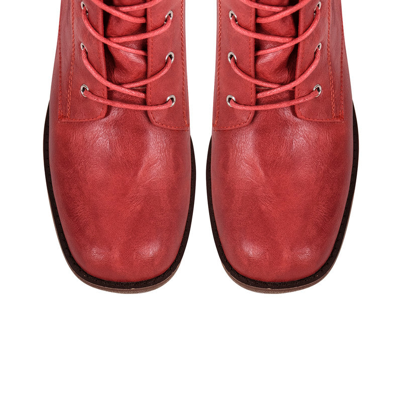 Chunky Heel Lace Up Square Toe Boots