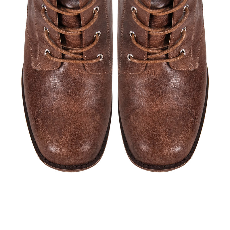 Chunky Heel Lace Up Square Toe Boots