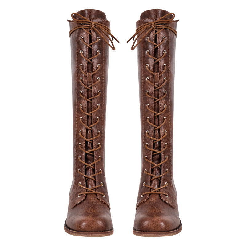 Chunky Heel Lace Up Square Toe Boots