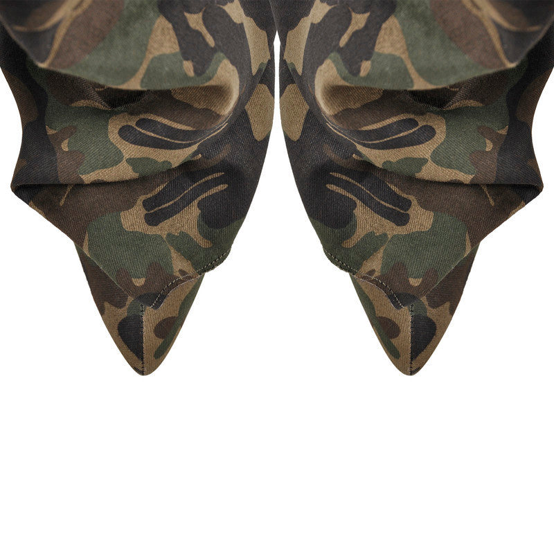 Pointed Toe Wedge Heel Camouflage Fold Over Boots
