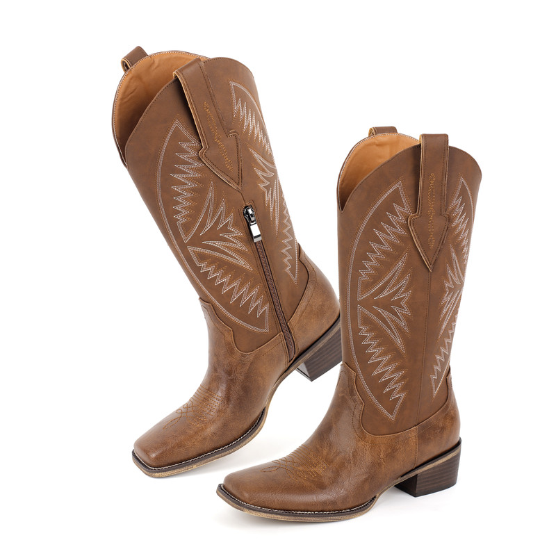 Square Toe Embroidery Western Boots
