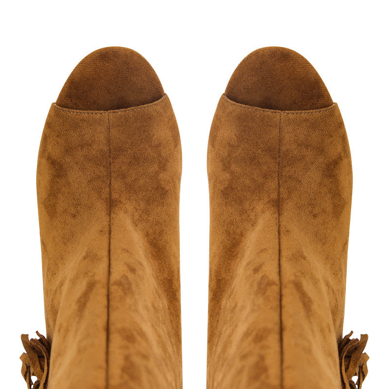 Suede Fringe Peep Toe boots Shaped Heel
