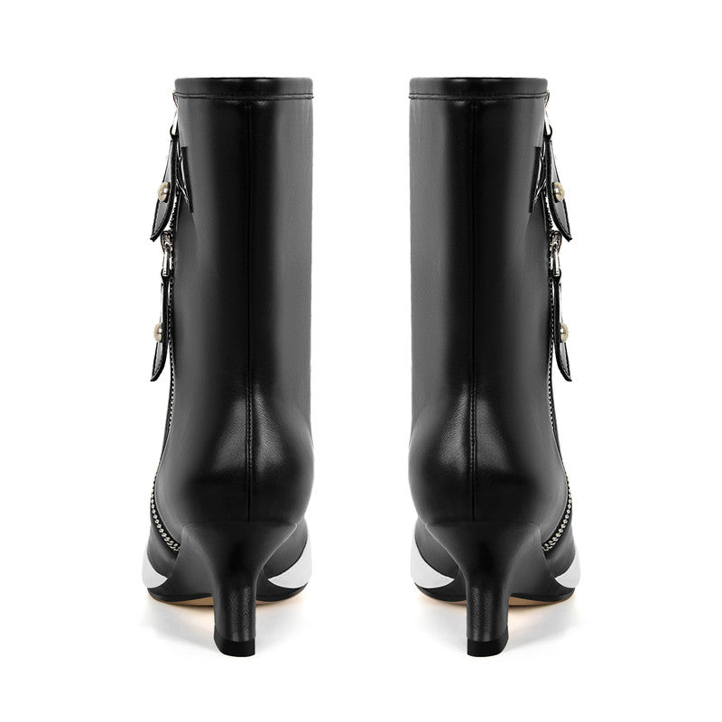 Peep Toe Leather Shaped Heel Ankle Boots