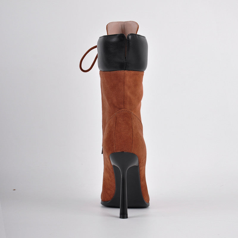 Pointed Toe Stiletto Heel Lace Up Boots