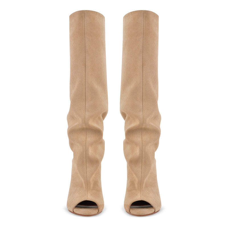 Peep Toe Wedge Suede Chunky Boots