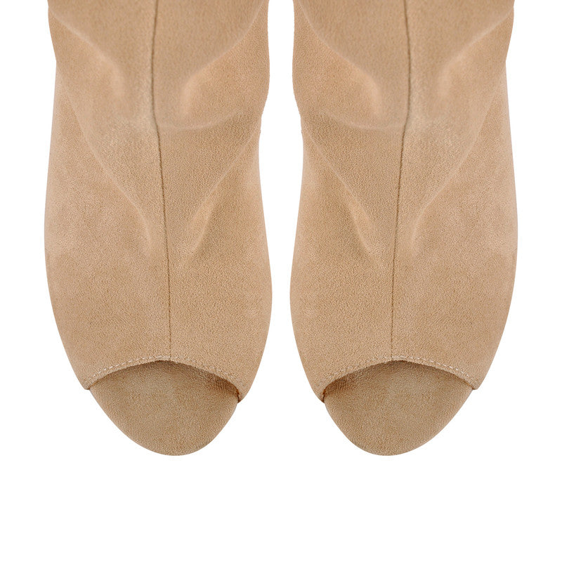 Peep Toe Wedge Suede Chunky Boots