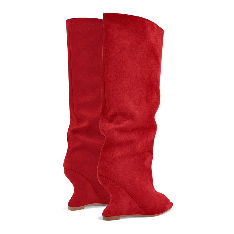 Peep Toe Wedge Suede Chunky Boots