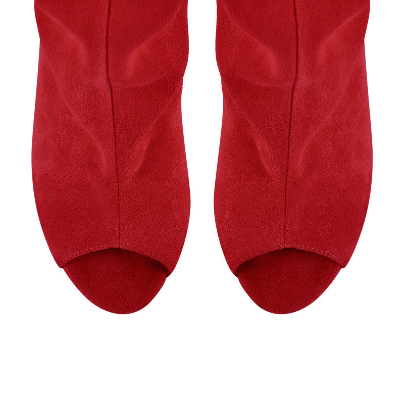 Peep Toe Wedge Suede Chunky Boots
