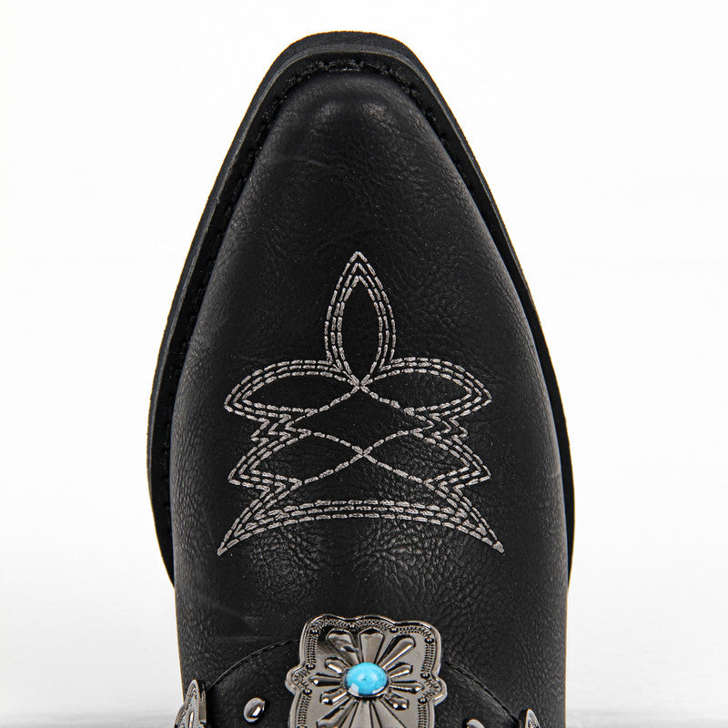 Embroidery Western Buckle Ankle Boots
