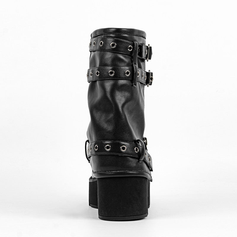 Patent Leather Platform Buckle Strap Ankle Boots