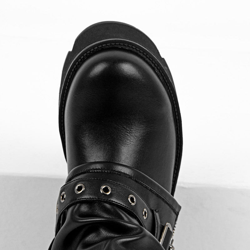 Patent Leather Platform Buckle Strap Ankle Boots
