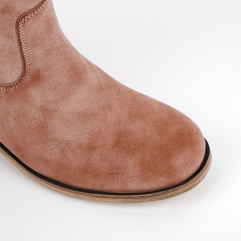 Round Toe Zipper Ankle Boots