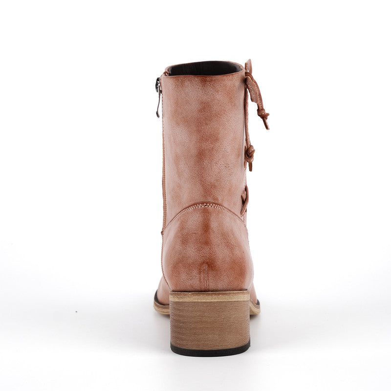 Round Toe Zipper Ankle Boots