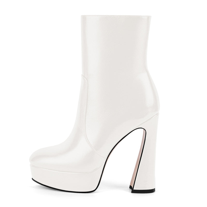 Round Toe Platform Chunky Heel Ankle Boots