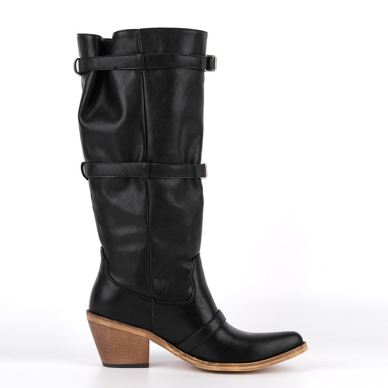 Poined Toe Lace Up Buckle Women Boots