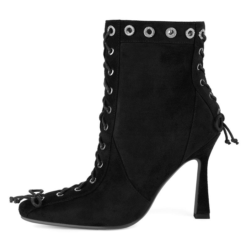 Pointed Toe Lace Up Stiletto Ankle Boots