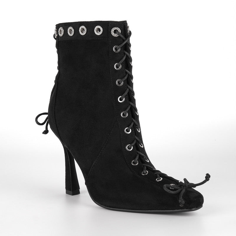 Pointed Toe Lace Up Stiletto Ankle Boots