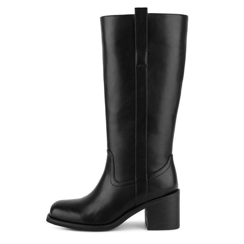 Square Toe Patent Leather Chunky Heel Boots