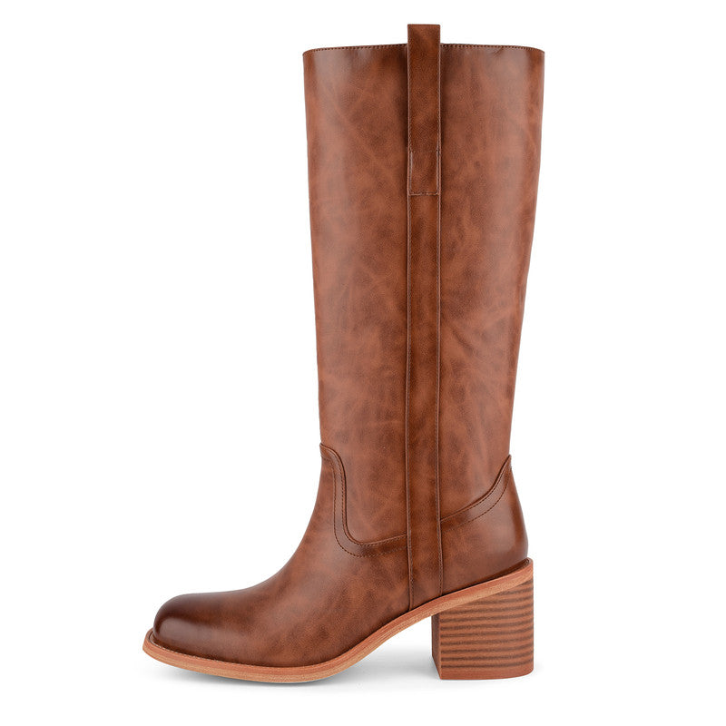 Square Toe Patent Leather Chunky Heel Boots