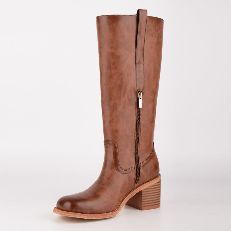 Square Toe Patent Leather Chunky Heel Boots