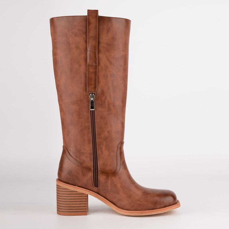 Square Toe Patent Leather Chunky Heel Boots