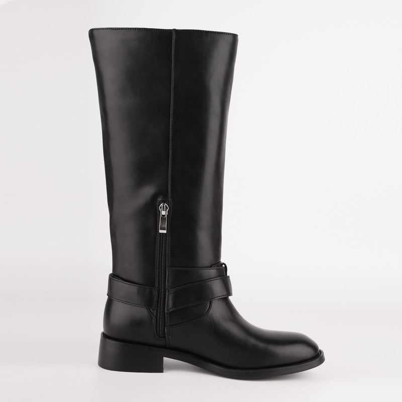 Round Toe Patent Leather Chunky Heel Boots