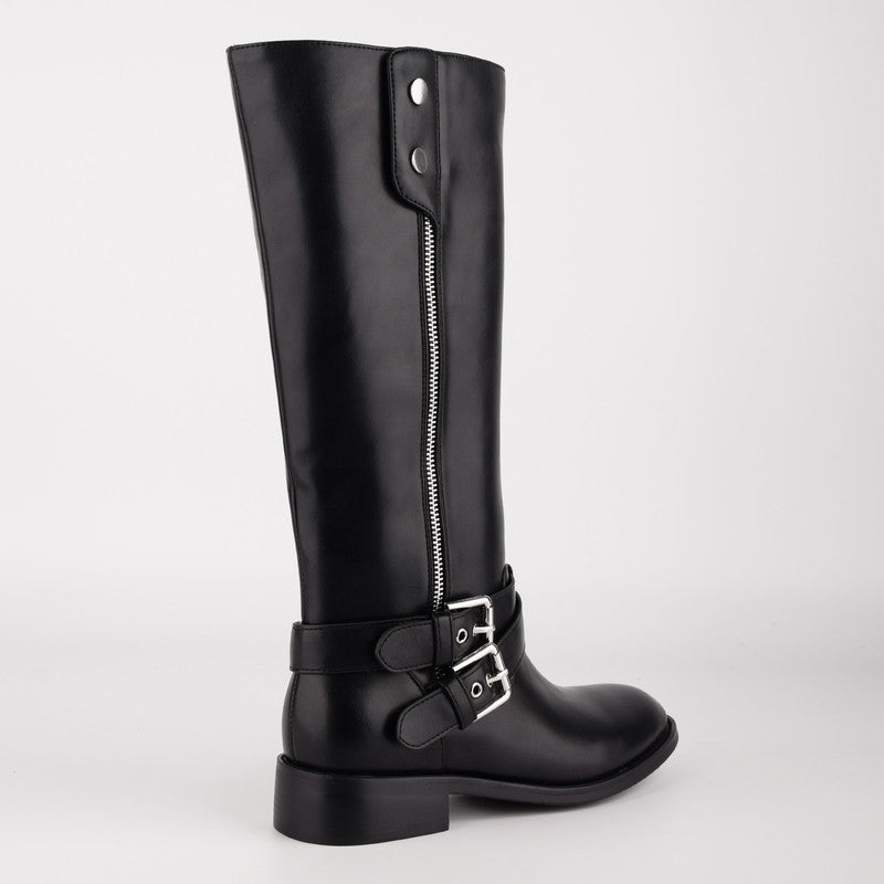 Round Toe Patent Leather Chunky Heel Boots