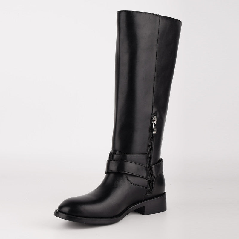 Round Toe Patent Leather Chunky Heel Boots