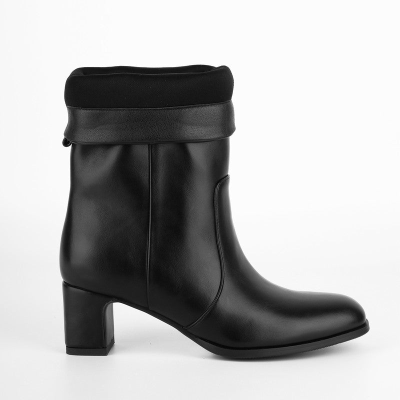 Round Toe Chunky Heel Mid Calf Boots