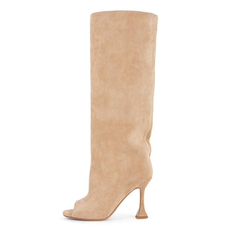 Suede Open Toe Knee High Boots