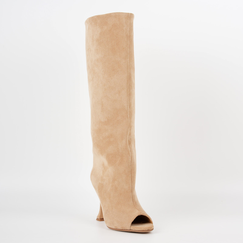 Suede Open Toe Knee High Boots