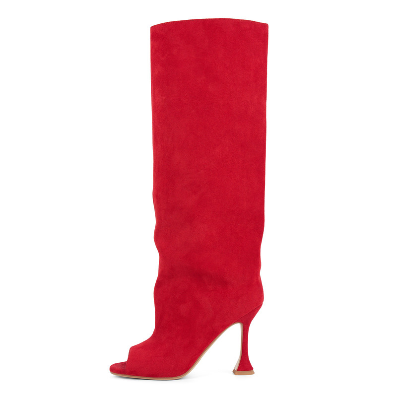 Suede Open Toe Knee High Boots
