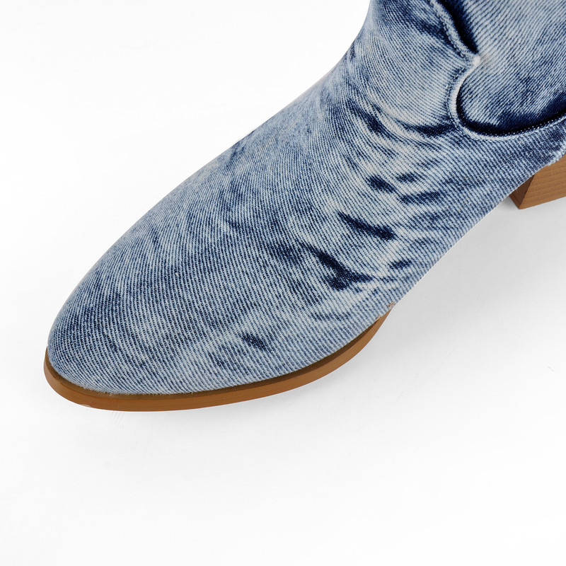 Denim Embroidery Western Boots