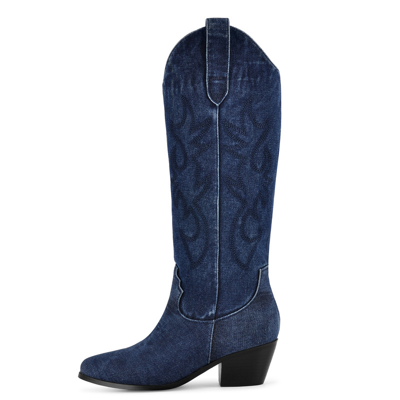 Denim Embroidery Western Boots