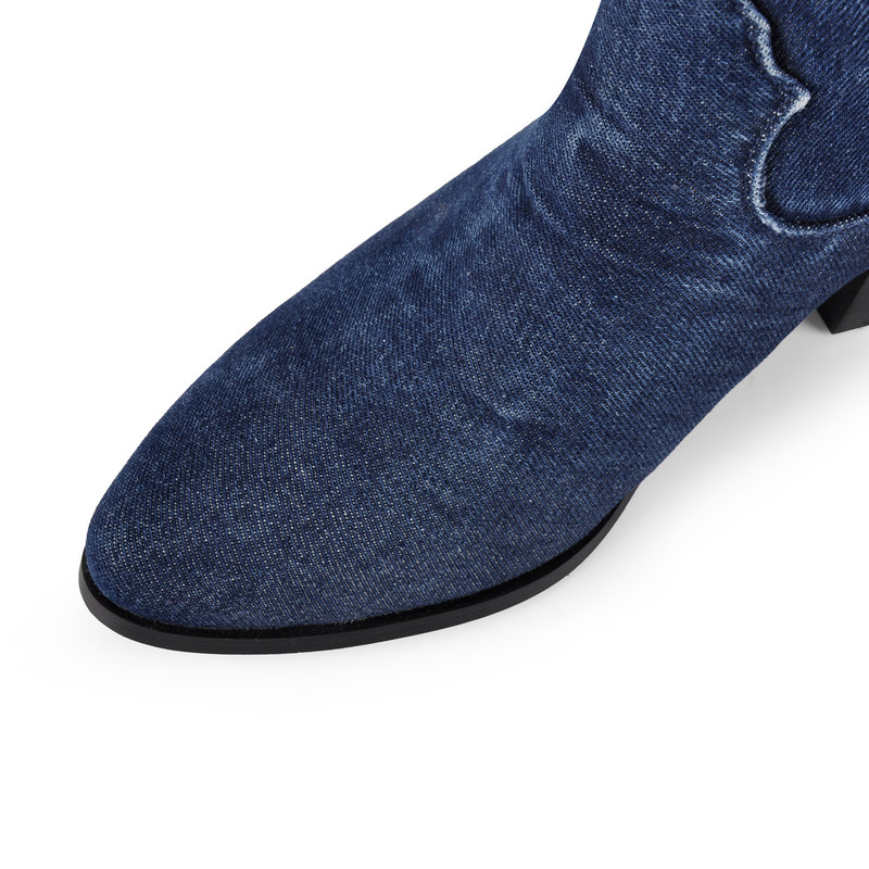 Denim Embroidery Western Boots