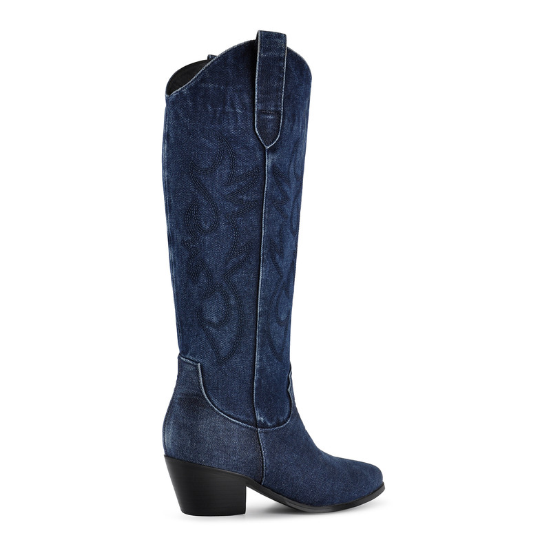Denim Embroidery Western Boots