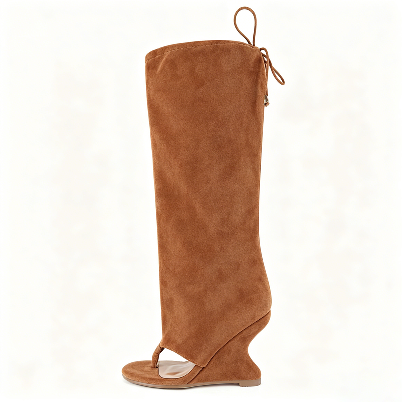Round Toe Wedge Heel Boots