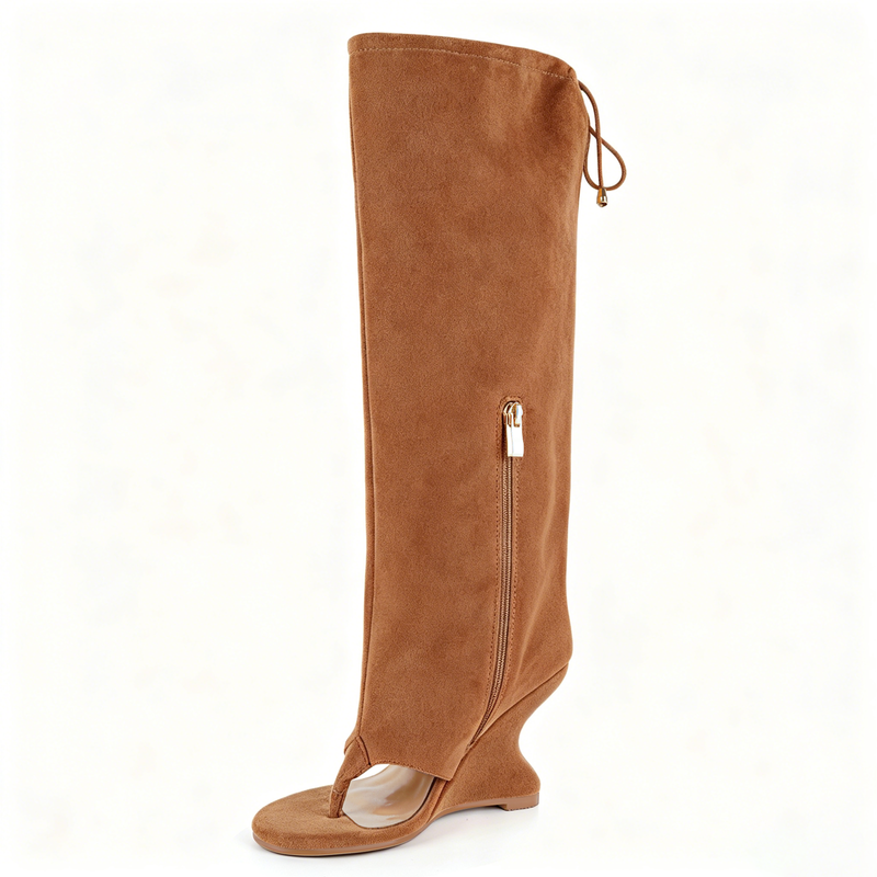 Round Toe Wedge Heel Boots