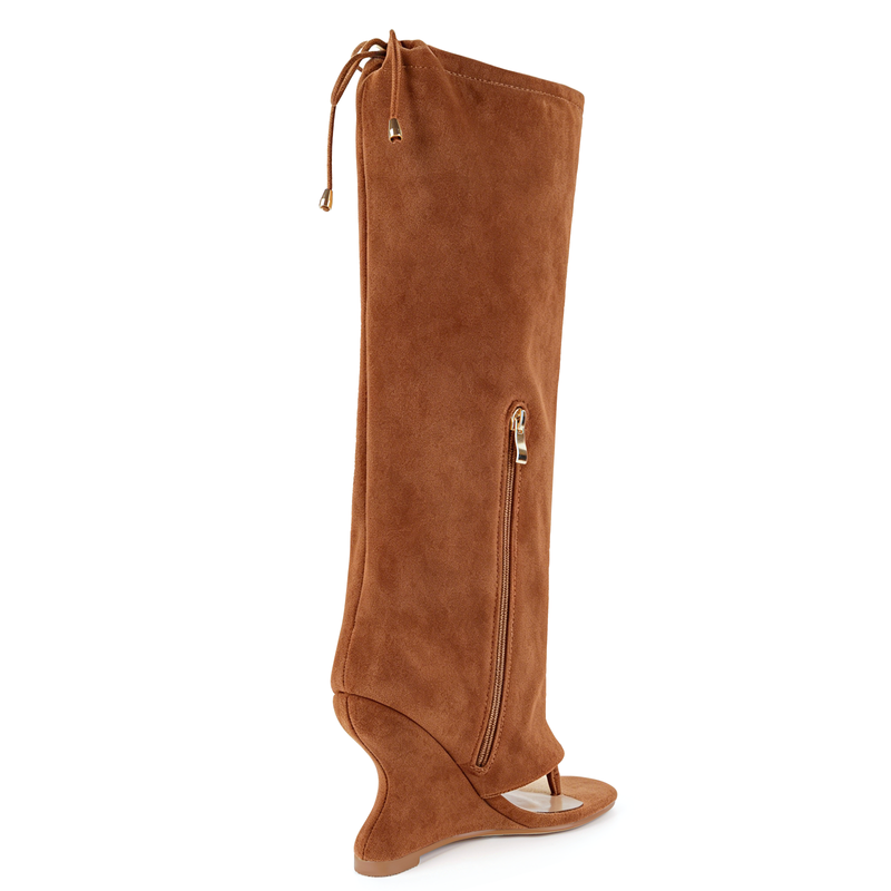 Round Toe Wedge Heel Boots