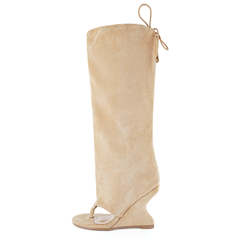 Round Toe Wedge Heel Boots