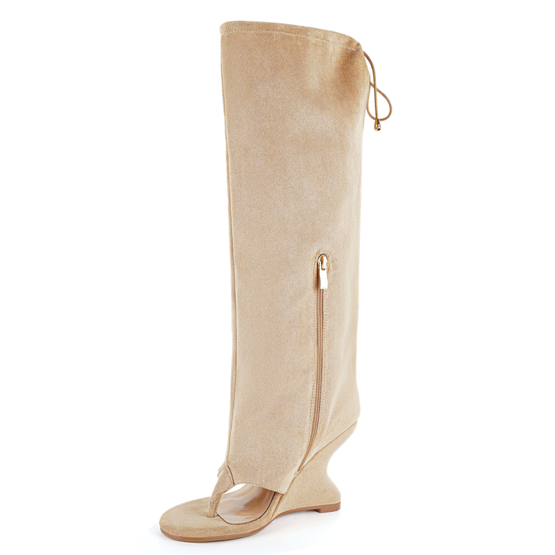 Round Toe Wedge Heel Boots