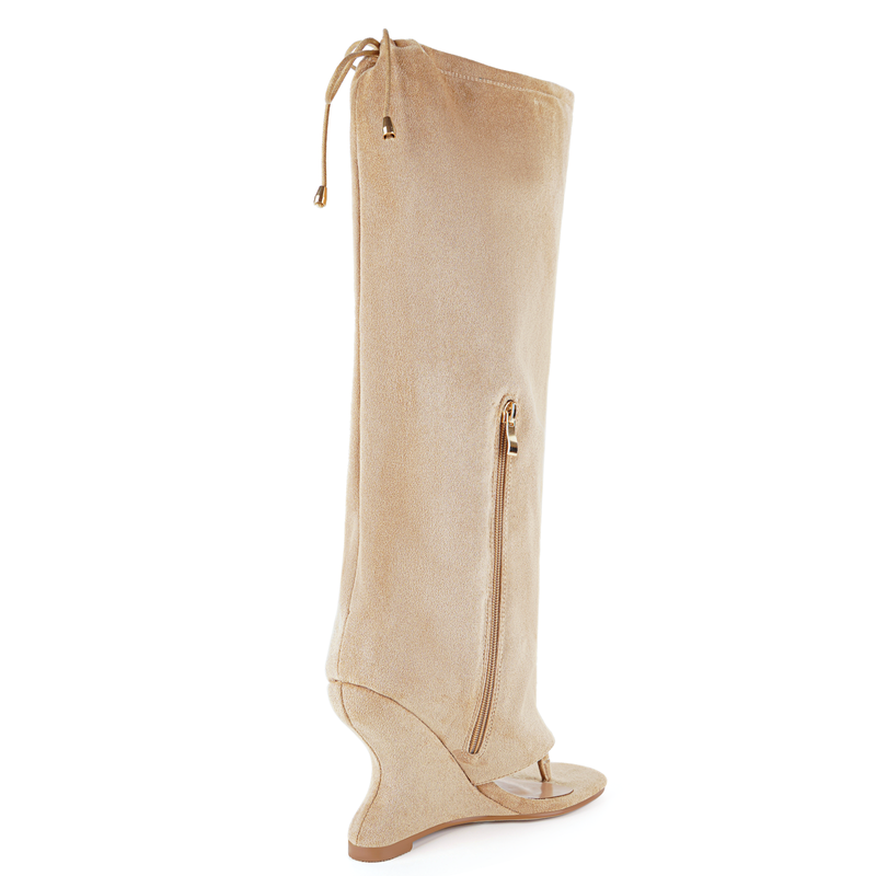 Round Toe Wedge Heel Boots