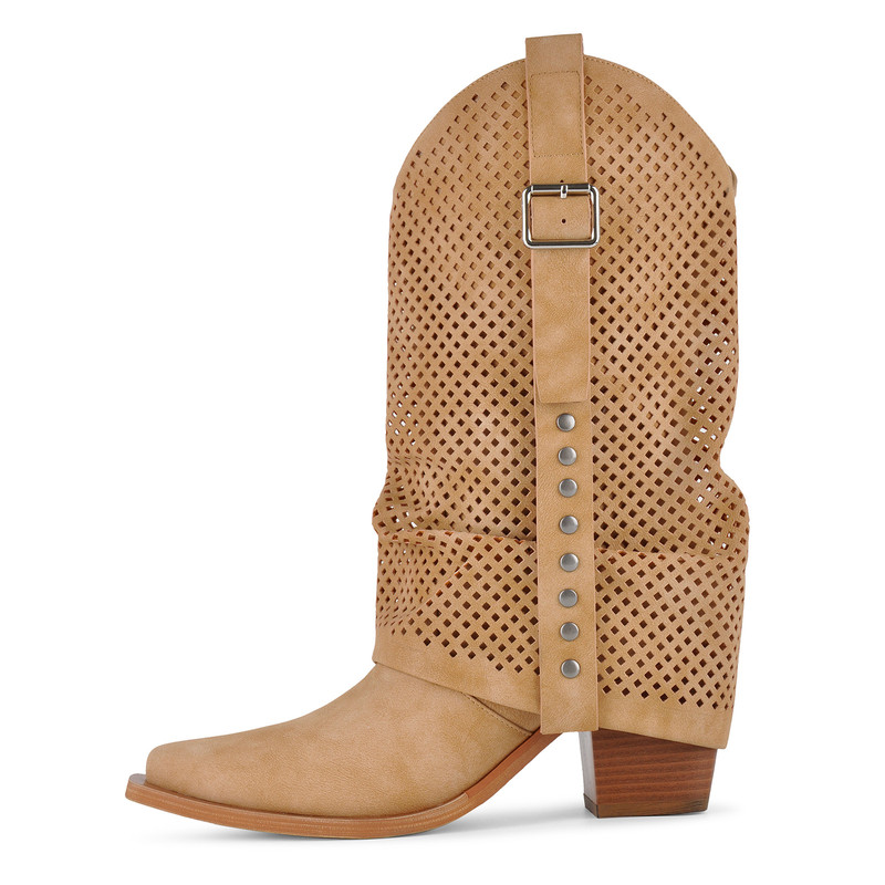 Pointed Toe Hollow Buckle Western Boots