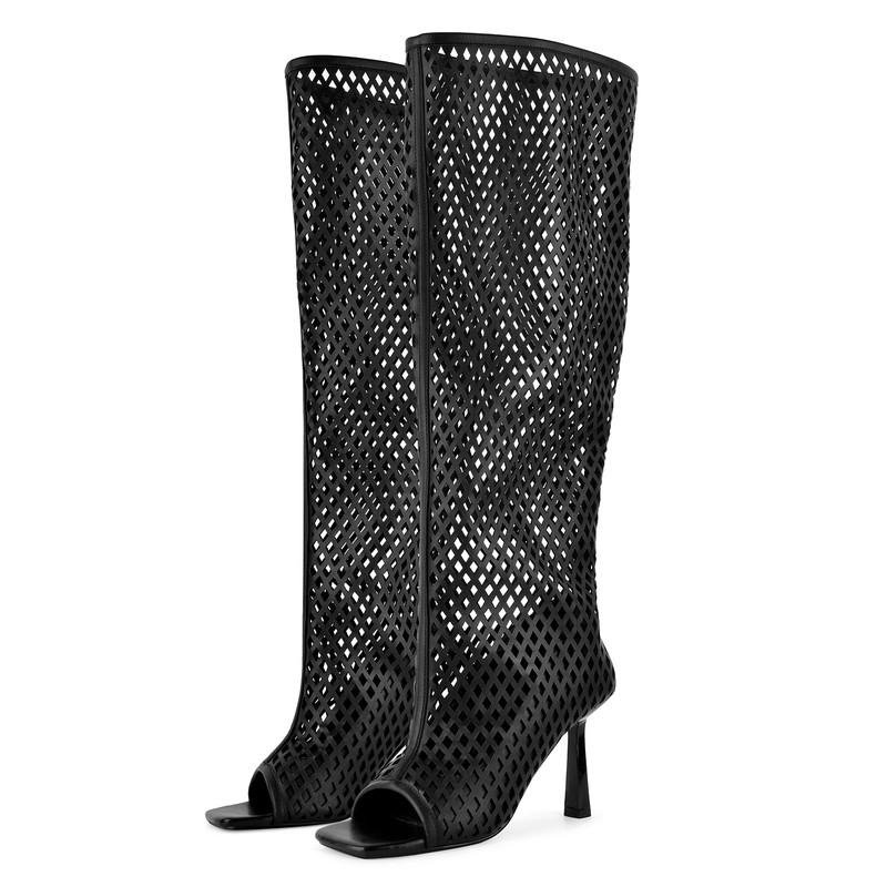 Open Toe Cut Out Stiletto Heel Boots