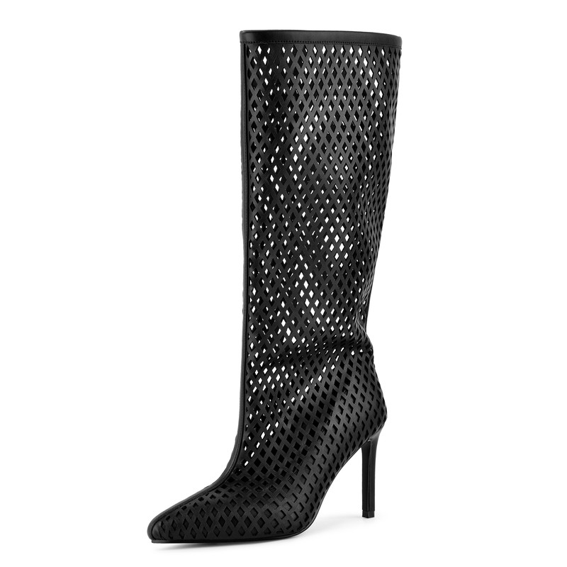 Pointed Toe Cut Out Stiletto Heel Boots